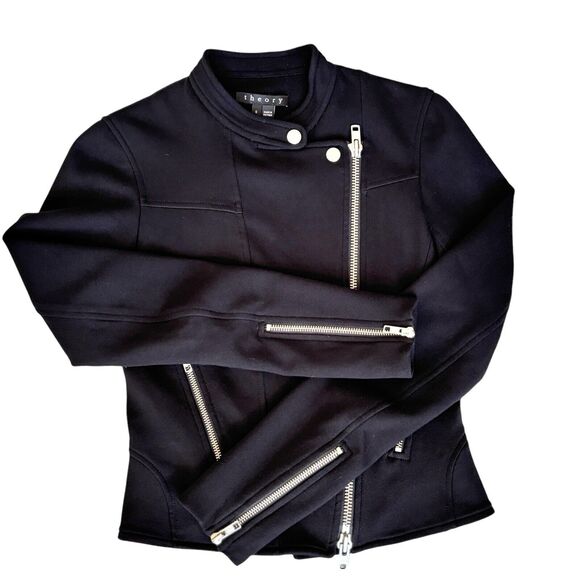 EUC Theory Asymmetrical Black Moto‎ Jacket Zippers Size 0 Pockets - Picture 5 of 10